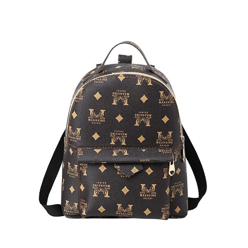 Retro Printed Backpack Zipper Women's Bag Large Capacity Texture