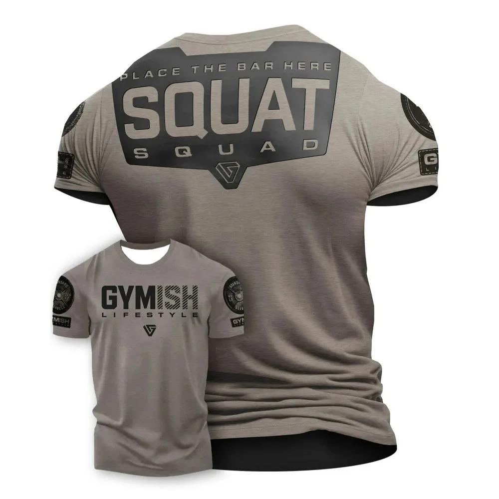 Hot Selling Summer Men's Gym Training Letter Printed Polyester Micro Elastic Breathable Round Neck T-shirt Outdoor Sports Top