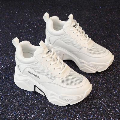 Damen 8CM Lift Weiße Mesh-Sneaker - Atmungsaktiv, Dicksohlig, Ganzjahres-Dad-Schuhe