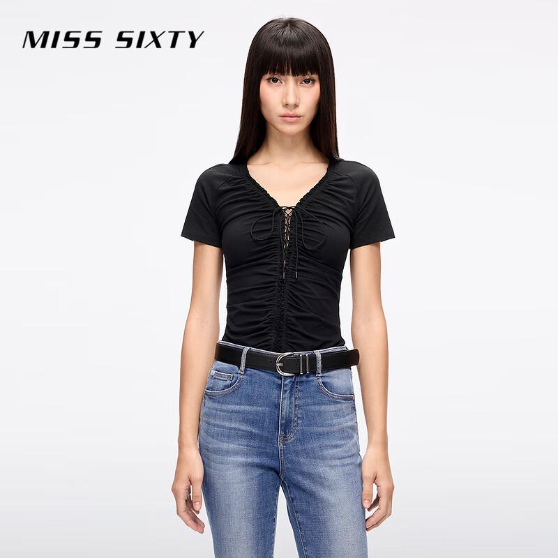 MISS SIXTY 2025 Summer V-Neck Lace Short-Sleeve T-Shirt M