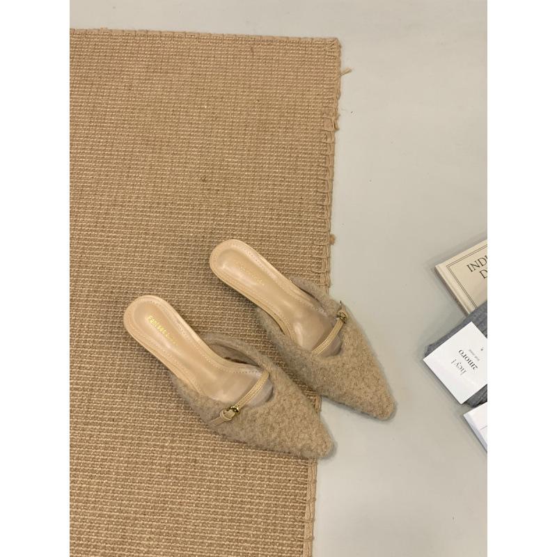 

Absolutely purple, shoe temperament purple high heels half-towed fluffy shoes autumn high heels sandals bag head French women s shoes 39 абрикосовый