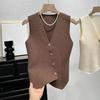 Summer French Retro Irregular Single-Breasted V-Neck Sleeveless Slim Knitted Vest For Women