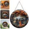 Five Witches Horror Welcome Sign Wear Resist Halloween Wreath Decoration Hanging Circular Sign for Halloween Theme Scene Party