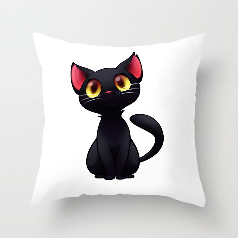 New Cartoon Black Cat Pattern Printed Pillowcase Home Sofa Pillowcase Cushion Cover