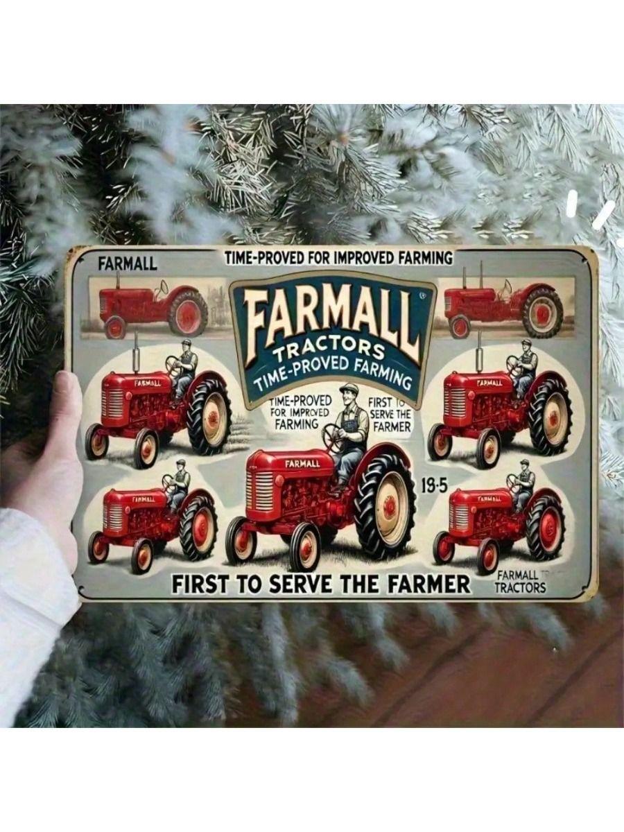 Винтажный трактор Farmall Металлическое настенное искусство Декор гаража Жестяная табличка Ретро фермерский плакат