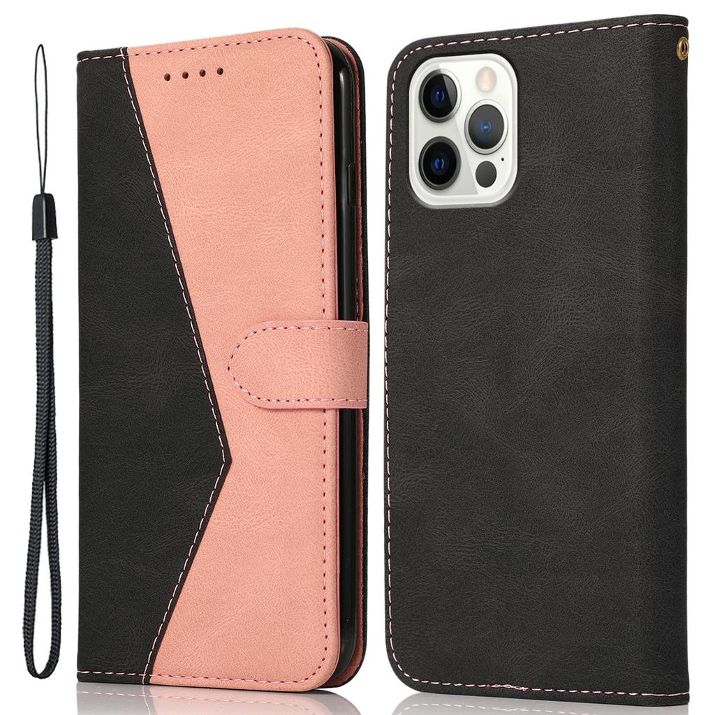 For iPhone 16 Pro Wallet Case Splicing Color Leather Phone Cover Credit Card Holder