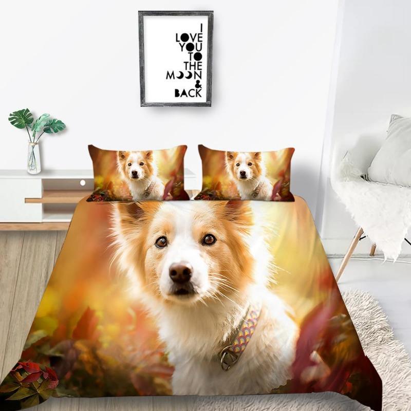Luxury Down Duvet Cover Pillowcase Pet Dog Pattern Bedding Set Single Bed/double Bed/super Large Bed Size Ultra-fine Fiber Quick Drying Material