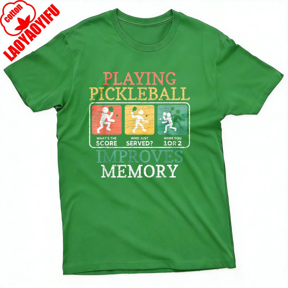 

Playing Pickleball Improves Memory Pattern Summer Men Cotton TShirt Casual Sporty Style for Outdoor Activities Casual Male Tops S