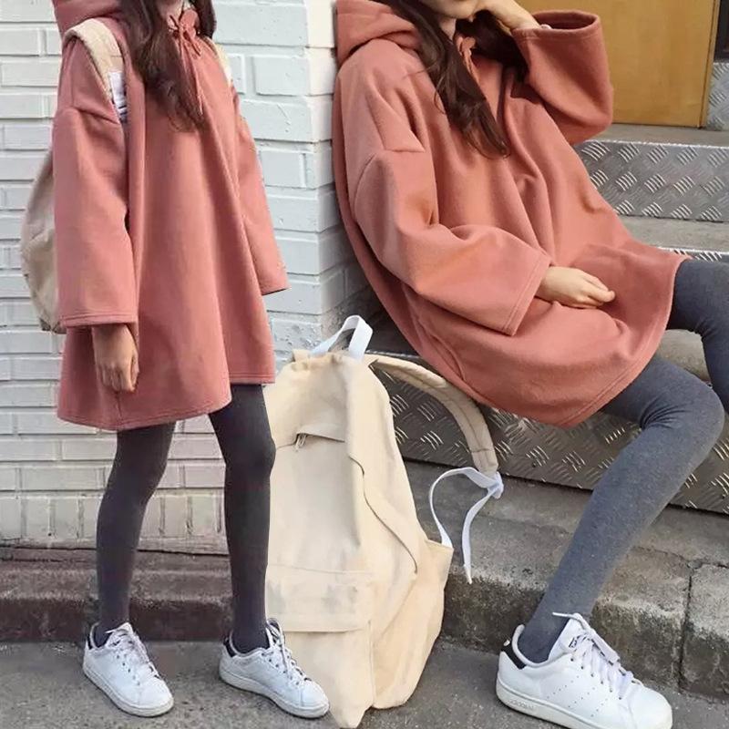 Women Long Sleeve Hooded V Neck Loose Pullovers Female Tops Solid Color Sweatshirts