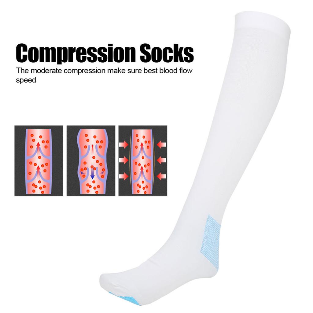 Compression Knee High Socks Varicose Veins Socks with Inspect Toe Hole(White M)