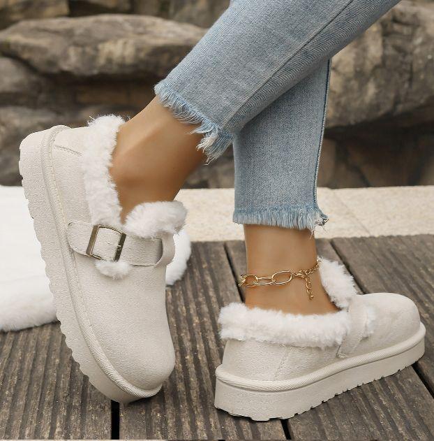 Women's Winter Plus Size Casual Flat Slip-On Snow Boots Low-Top Slip-On Outdoor Wear
