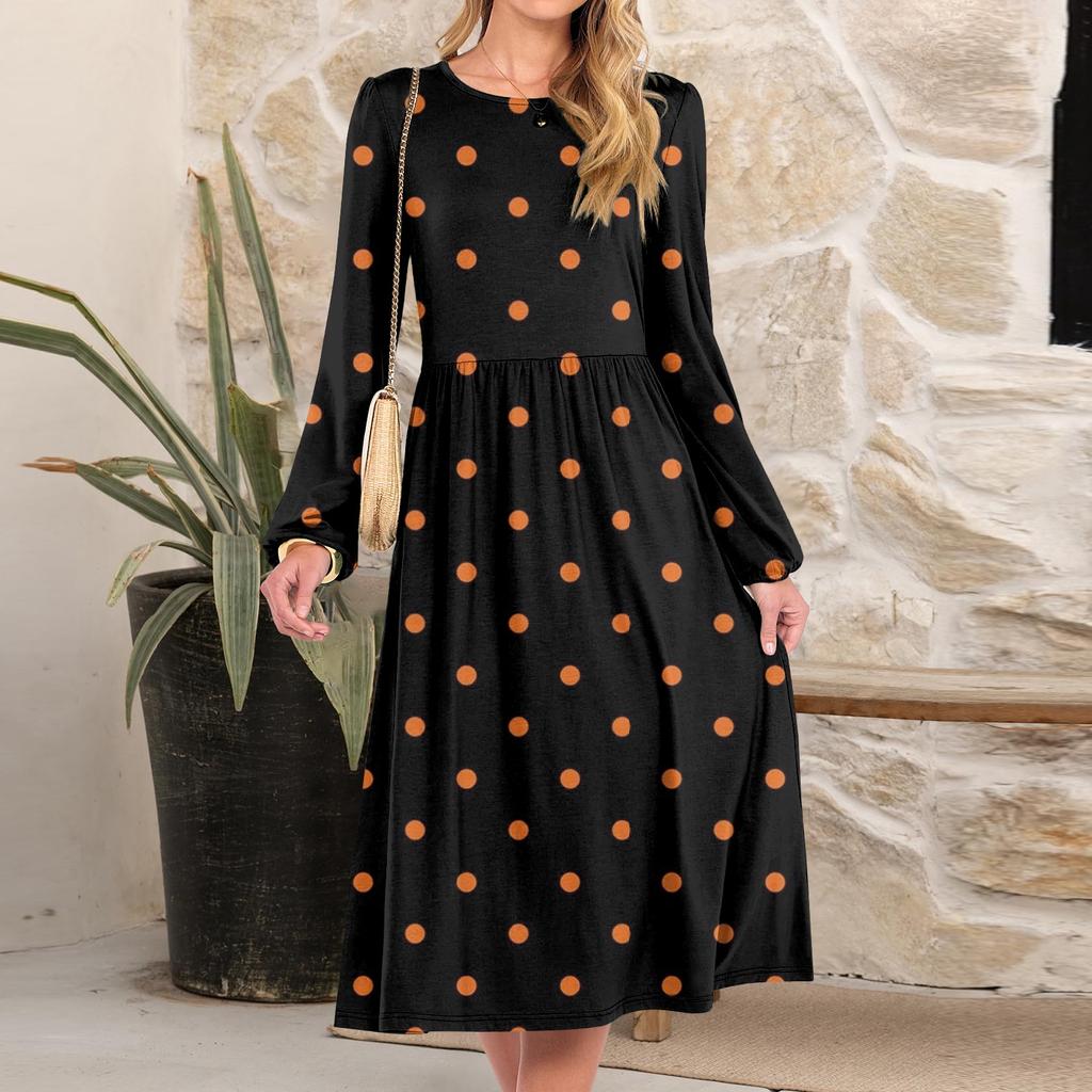 Women's fashionable loose retro printed round-neck dress