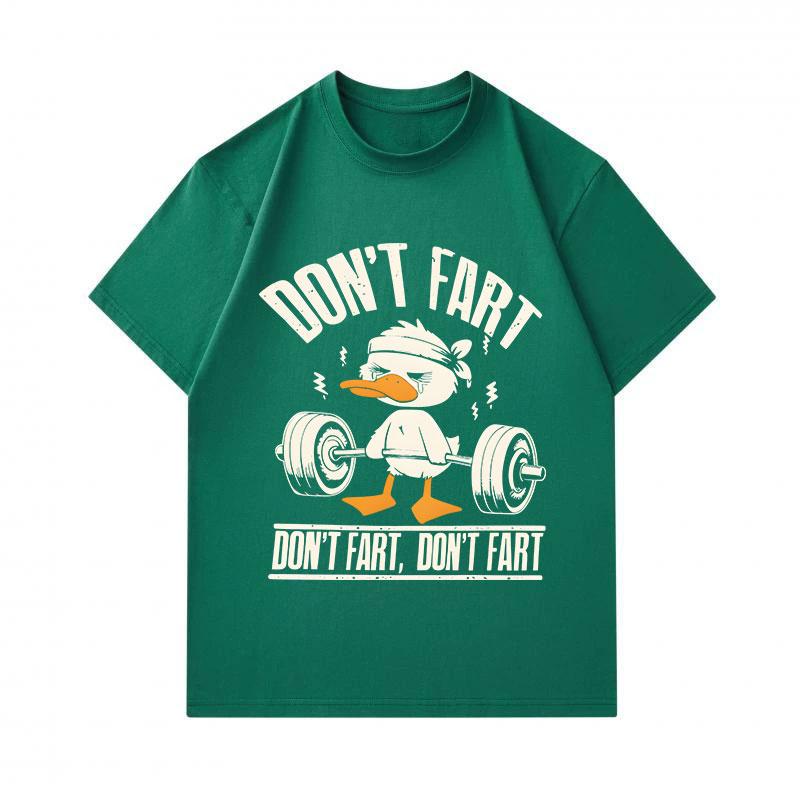 Men's 100% Cotton Crew Neck Short Sleeve T-Shirt, Funny Weightlifting Duck Don't Fart Graphic Casual Workout Humor Tee for Gym Sports Daily Wear