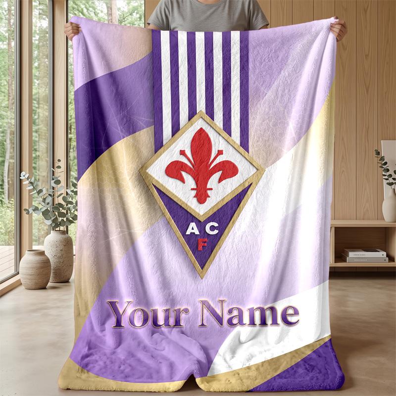 Custom Text Flannel Throw Blanket, Lightweight Cozy Bed Sofa BlanketFiorentina FC