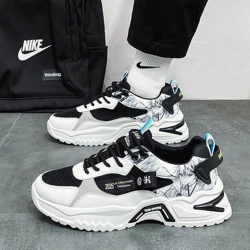 Spring Teen Breathable Men's Shoes Heightened Mesh Dad Shoes New Platform Running Sneakers