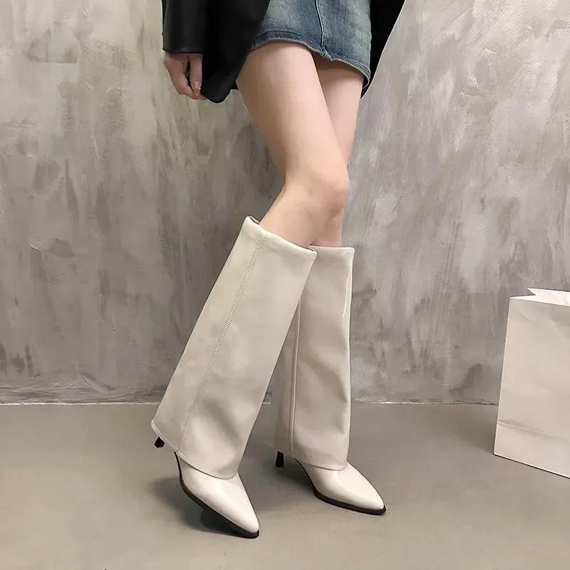New Western Cowboy Boots Women Fashion Slip-On Long Pipe Boots Female Sexy Thin High Heel Trend Knee High Botas