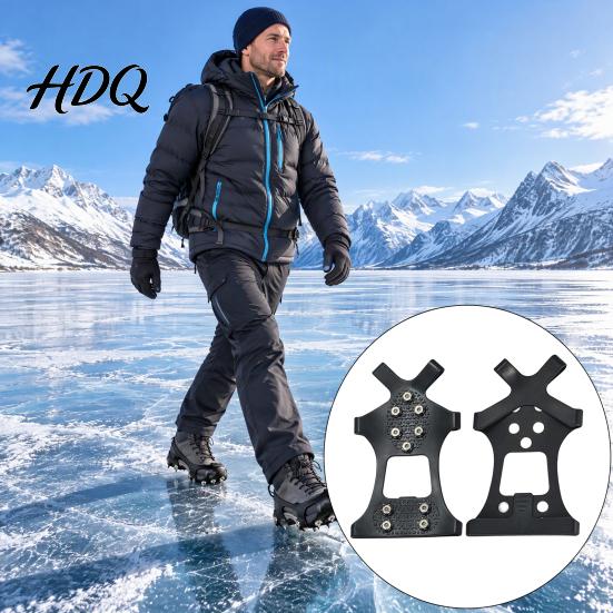 Lightweight Crampons 1 Pair Ice Cleats with 10 Studs Anti-slip Grips Snow Durable Traction Crampons Winter Walk for Outdoor Hiking Fishing Aid