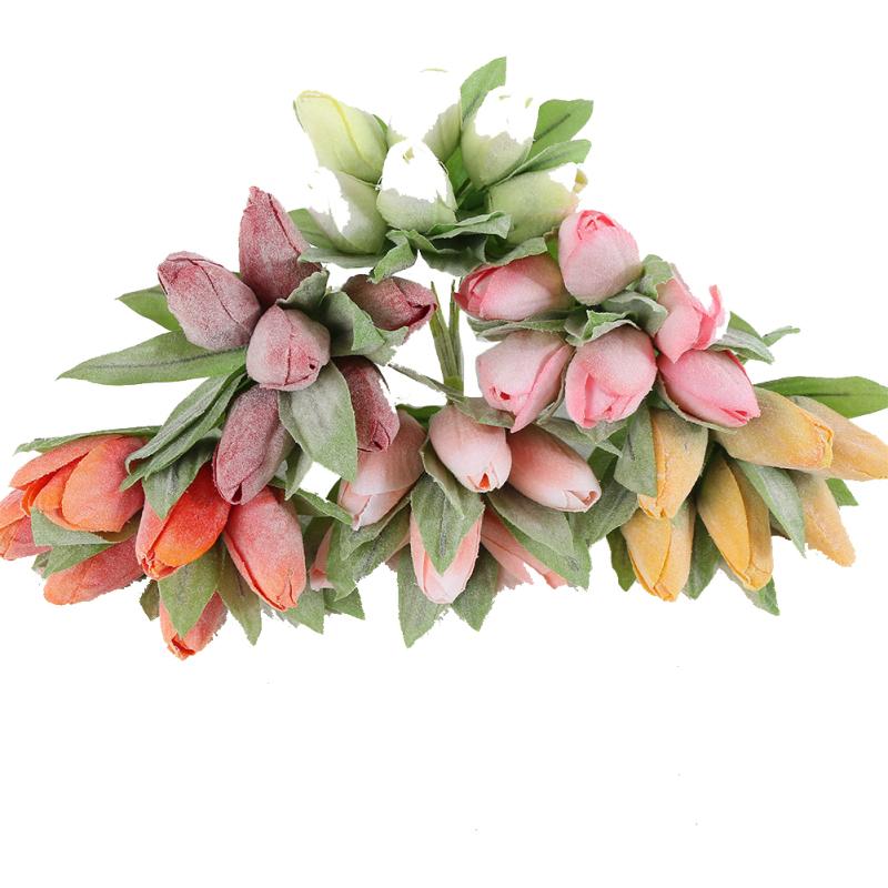 6 sztuk/pęczek Tulipany Symulacji Małe Bukiety, Realistyczne Jasne Prawdziwe Dotykowe Zielone Rośliny Liściaste,