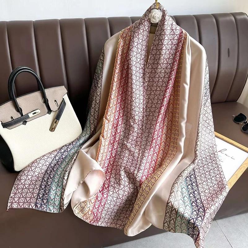 Spring Scarf Women'S Luxury Design Polyester Material Smooth Scarf Soft Shawl Beach Scarf