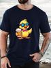 Fun Yellow Duck Sunglasses Bow Beer Cup Graphic Unisexs Short Sleeve T Shirt Summer Beach Casual Animal Drinking Daily Basic Tee