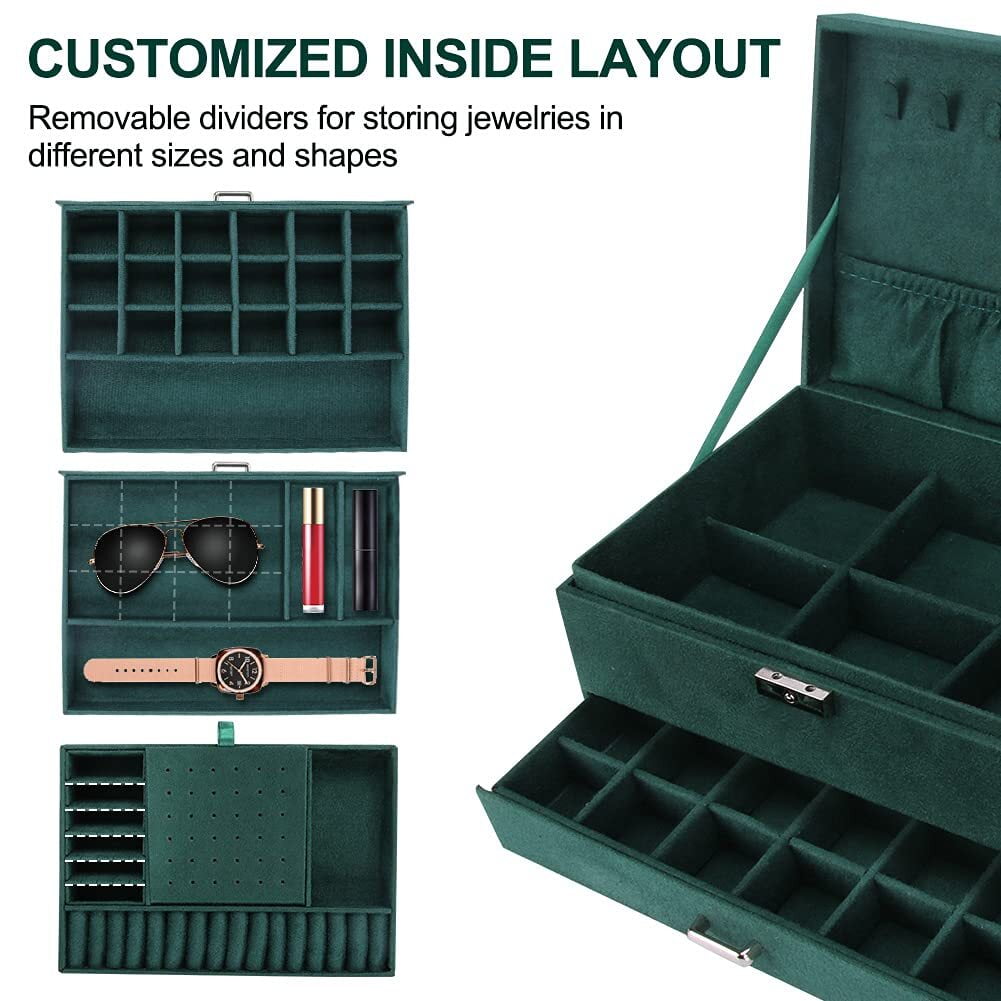 Jewelry Box Organizer for Women Girls, 3-Layer Jewelry Organizer with Lock and Drawer, Portable Jewellery Holder for Earring Rings Necklaces Bracelets