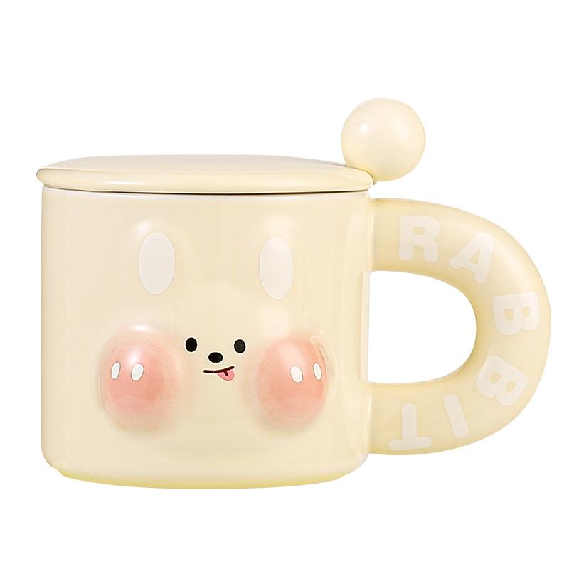 Präglad Söt Kanin Mugg Med Lock Vind Nisch Designkänsla Söt Kort Keramisk Kopp Kreativ Vattenkopp Kaffekopp Hushåll