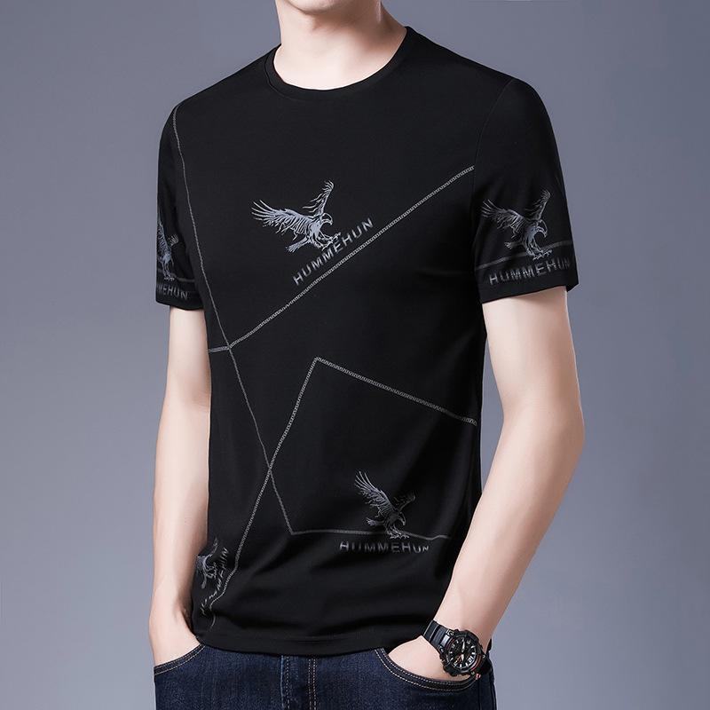 

Летние мужские футболки с короткими рукавами и круглым вырезом с принтом для молодежи и людей среднего возраста, модные повседневные рубашки для мужчин L чёрный