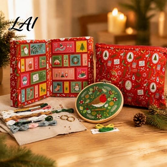 Decorative Holiday Stitch Advent Christmas Cross Crafting Tools Calendar, 24 Days Countdown Calendar Embroidery