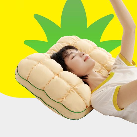 Yousheng Pineapple Bun Pillow, Fluffy Quilted Bed Pillow, Cooling Marshmallow-Soft Pillow for Adults Bedroom Dorm Bed Sleeping