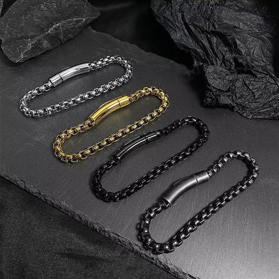 New Hip Hop Stainless Steel Bracelets for Mens Simple Silver Gold Plated Chain Bracelet-Creative Trendy Gift