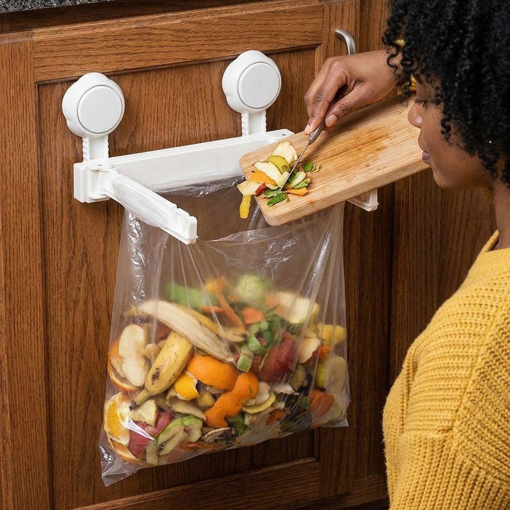 Space Saving Folding Trash Bag Holder Wall Mounted Plastic Bag Hanger  Bathroom Storage