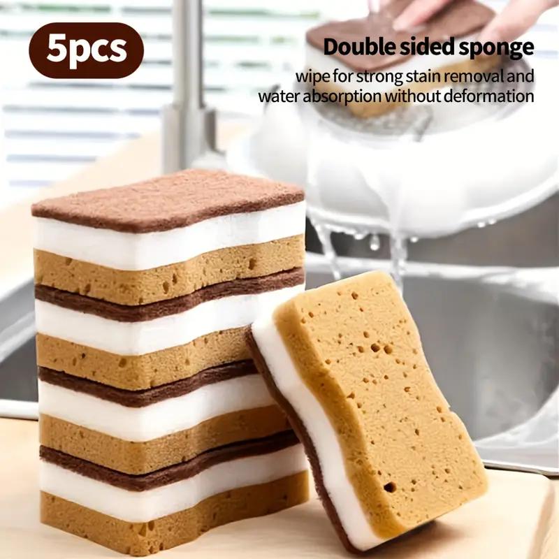 

10 шт. Трехслойные губки для чистки из морских водорослей, Губки для мытья посуды, Кухонные губки, Супервпитывающие, Инструменты для чистки, Кухонные чистящие щетки. 5pcs коричневый