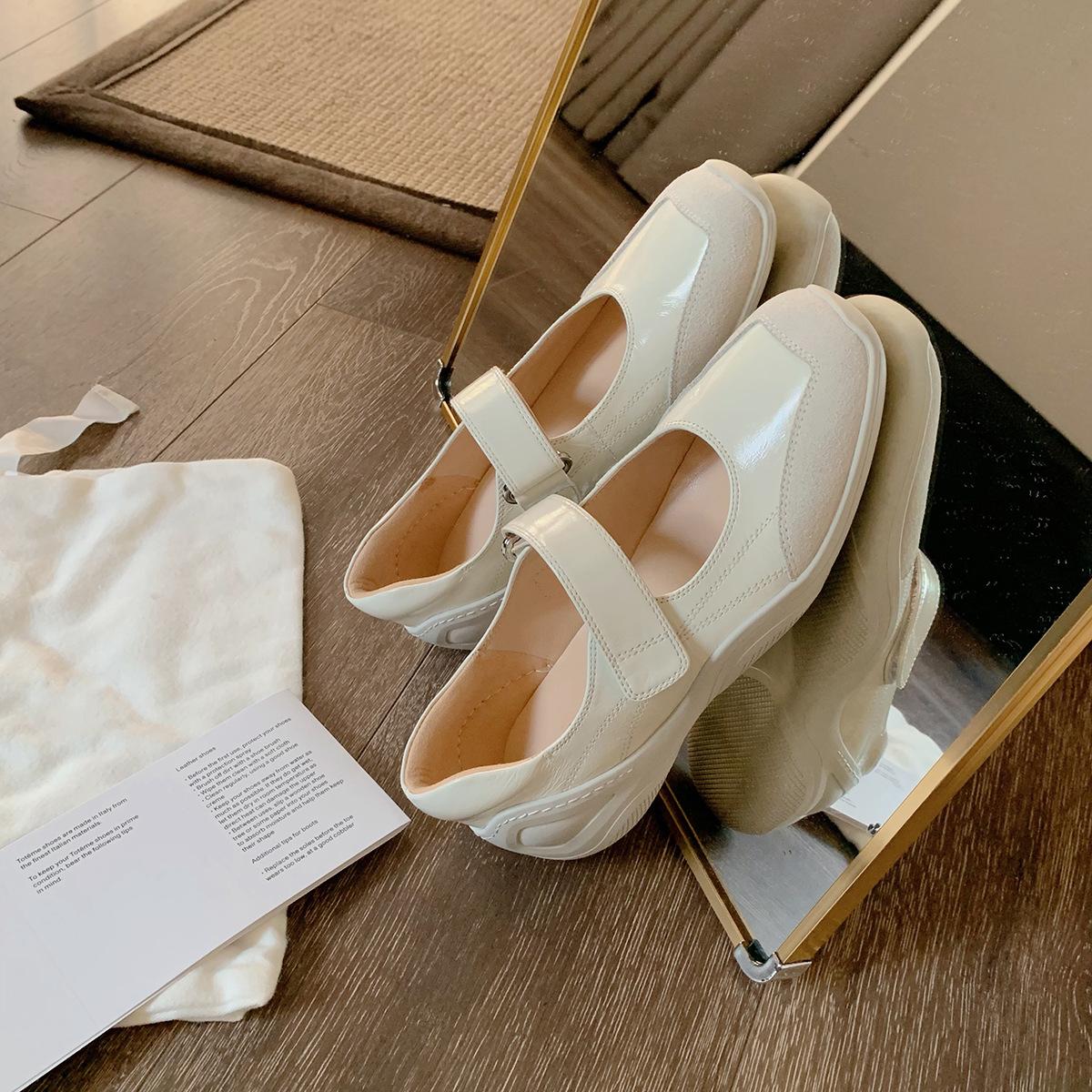 

Grape Mom Studiolee Lazy Velcro Soft Functional Wind Flat Bottom Leather Mary Jane Single Shoes Women s Spring and Autumn 40