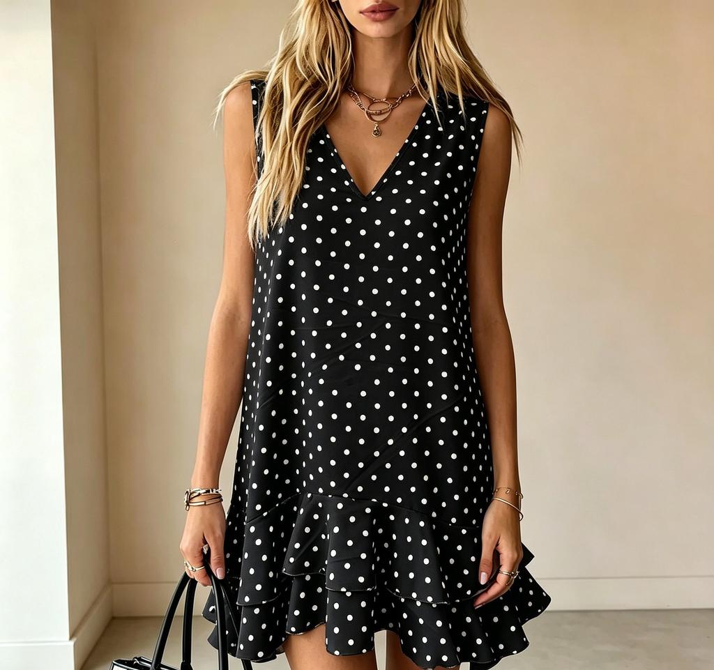European and American women's polka dot ruffle edge sleeveless dress summer fashion new v-neck loose dress women