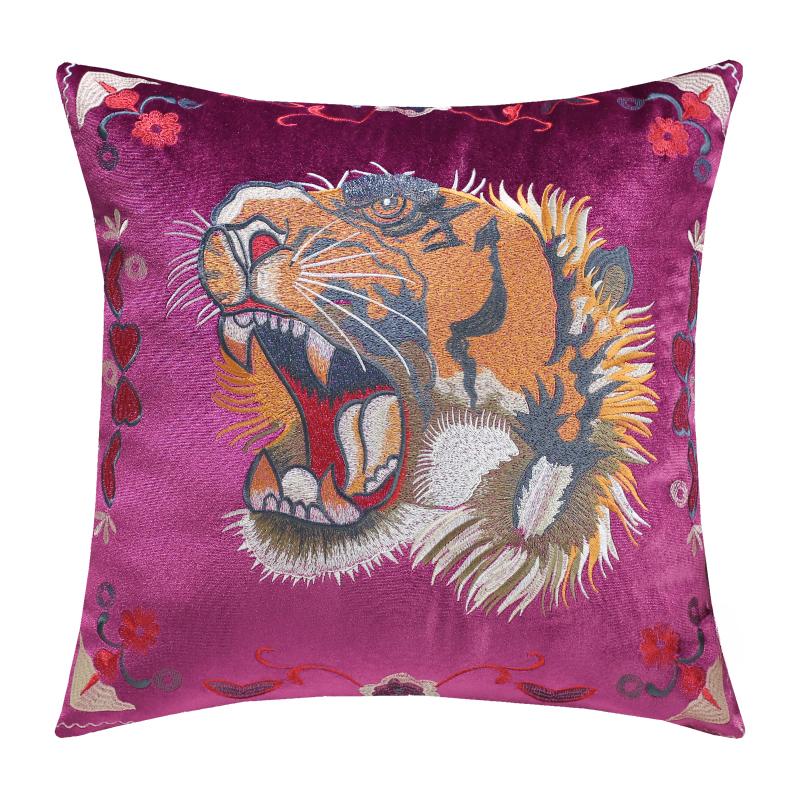 Tiger Head Embroidered Pillow Cover American Retro High Quality Cushion Cover Pillows Decor Home