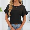 Damenmode Farbe Rundhals Spitze Spitze Locker Kurzarm T-Shirt Top