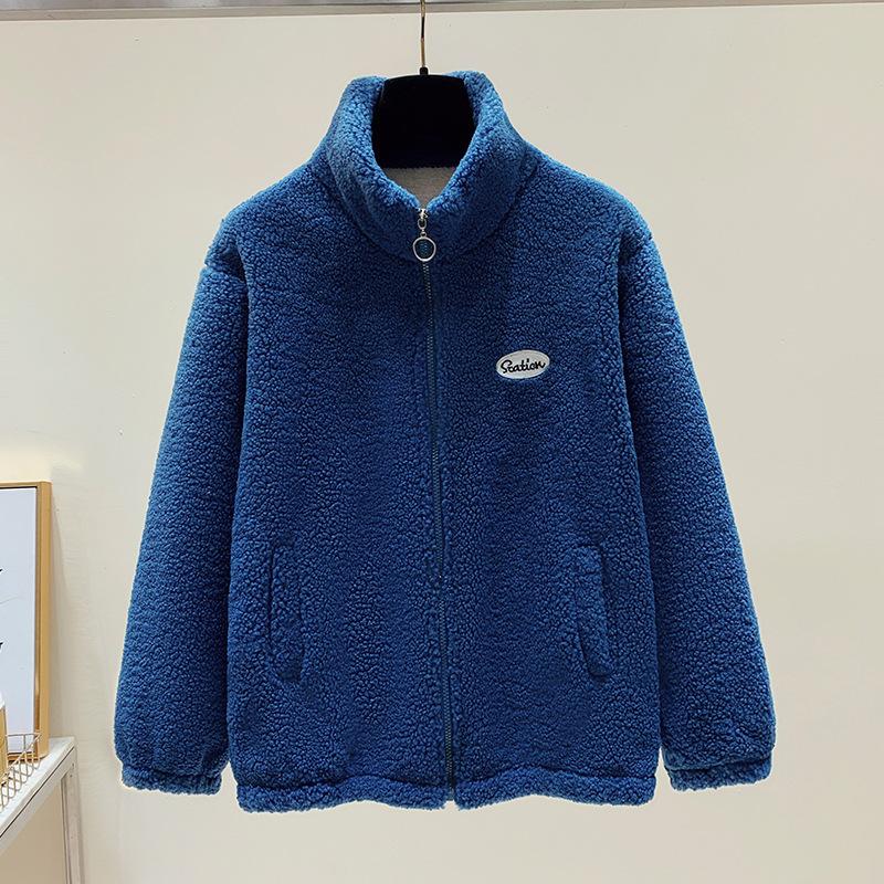 

Lamb Wool Cotton Coat, Ladies, One-piece Velvet Jacket, Winter, Thickened with Added Velvet, Casual Stand Collar, Granular Velvet, Warm Cotton Coat 3XL синій