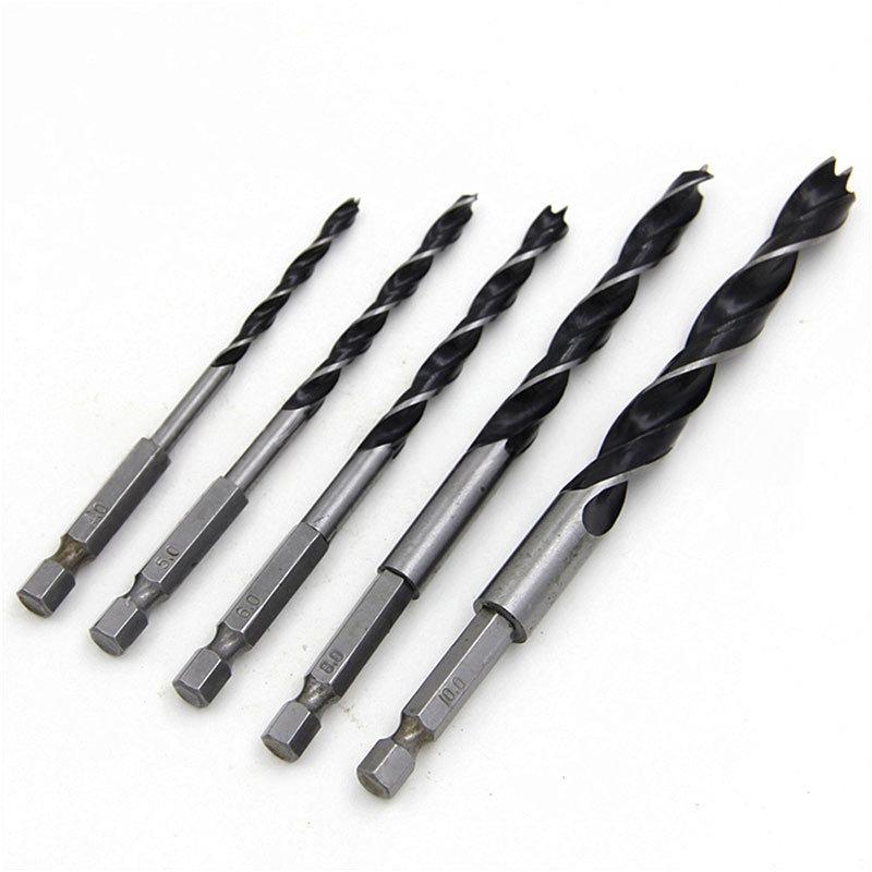 5pc hexagonal handle three pointed woodworking drill 4-10mm woodworking hole expanding power drilling tool accessory set
