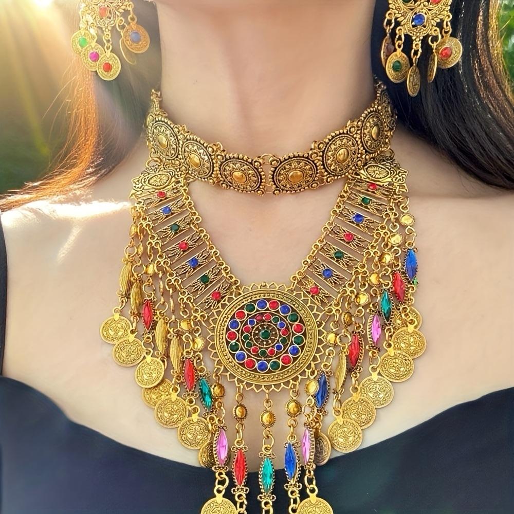 Popular Bohemian Ethnic Style Exaggerated Jewelry Set Women's Necklace Earrings Diamond Jewelry