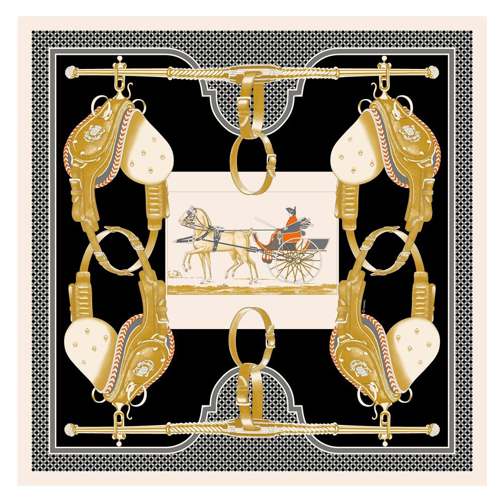 POBING Silk Scarf Women Large Shawls Spain Horse Square Scarves Wraps Bandana Luxury Kerchief Hijab Scarf Female Foulards 130CM