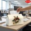 2D Flat, 1pc Tissue Box, Printed On Both Sides, Christmas Multi Use Tissue Holder Featuring a Vintage Christmas Design with Holly And Bells Sturdy Pol