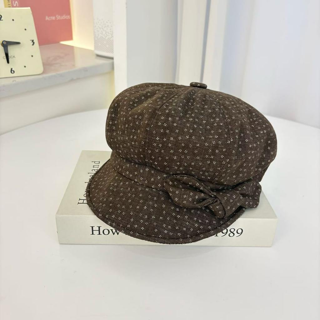 Sweet and cute cat ears beret female spring and autumn polka dot lace octagonal hat cute face little painter hat