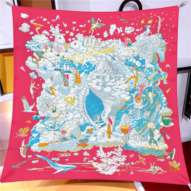 POBING Twill Silk Scarf Women Euro Horse Print Square Scarves Echarpes Foulards Femme Wraps Bandana Lxury Hijab