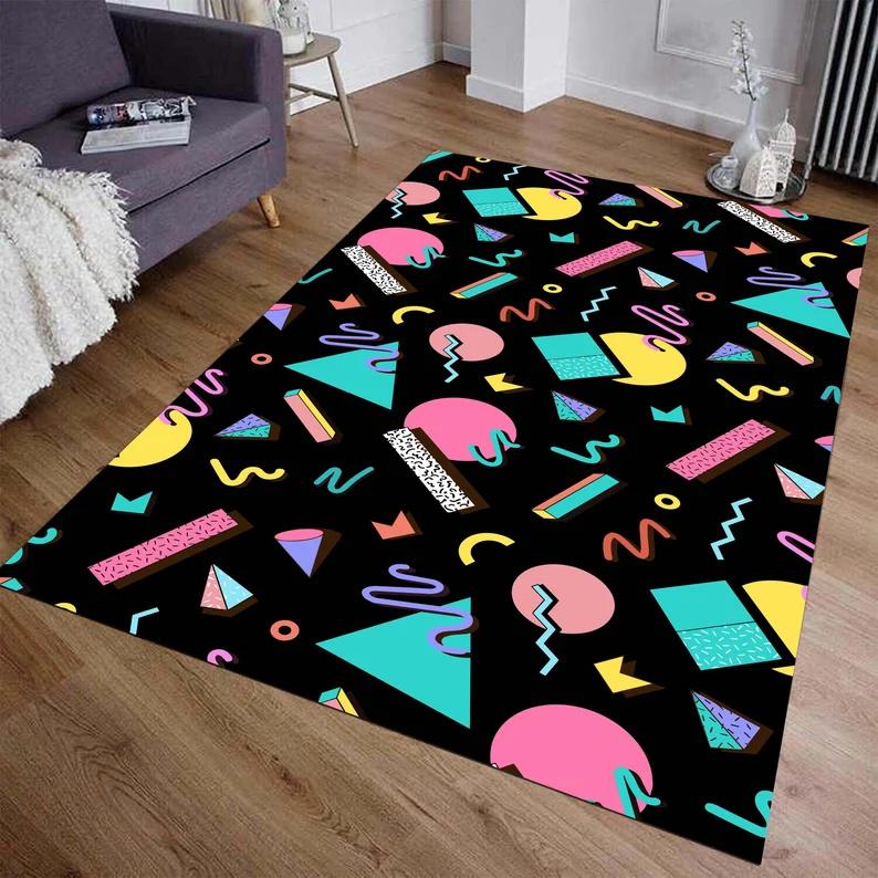 Arcade Stars Bowling Alley Carpet 90s Arcade Retro Rug Non-Slip Home Theater Movie Room Floor Mat Gamer Room Décor Retro Gift