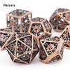 7 Pcs Copper Red Rotary Cyclone Metal Dice Hollow Metal Polyhedral Dice Set Suitable for Role-Playing RPG  Board Game Card Game