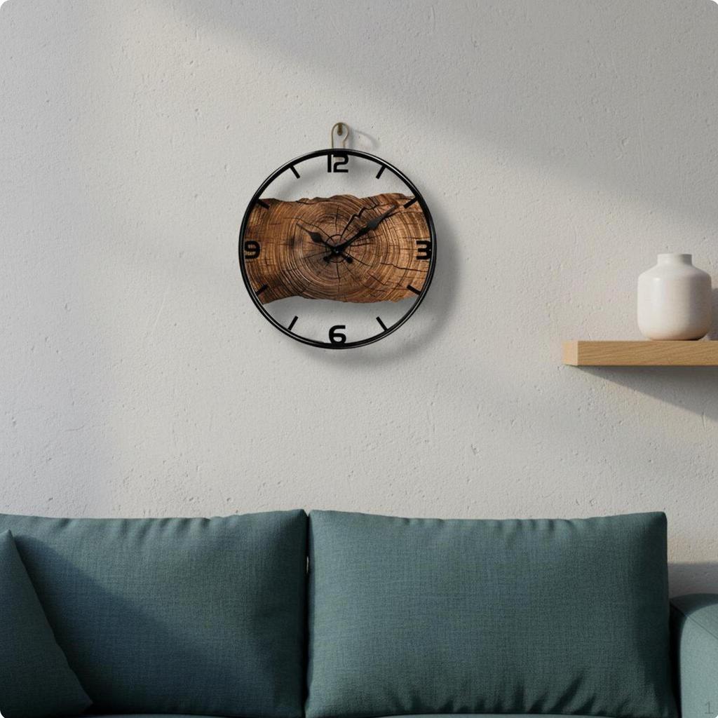 12Inch Wall Clock NonTicking Wood Grain Analog Movement for Living Room, Bedroom, Kitchen Sx1