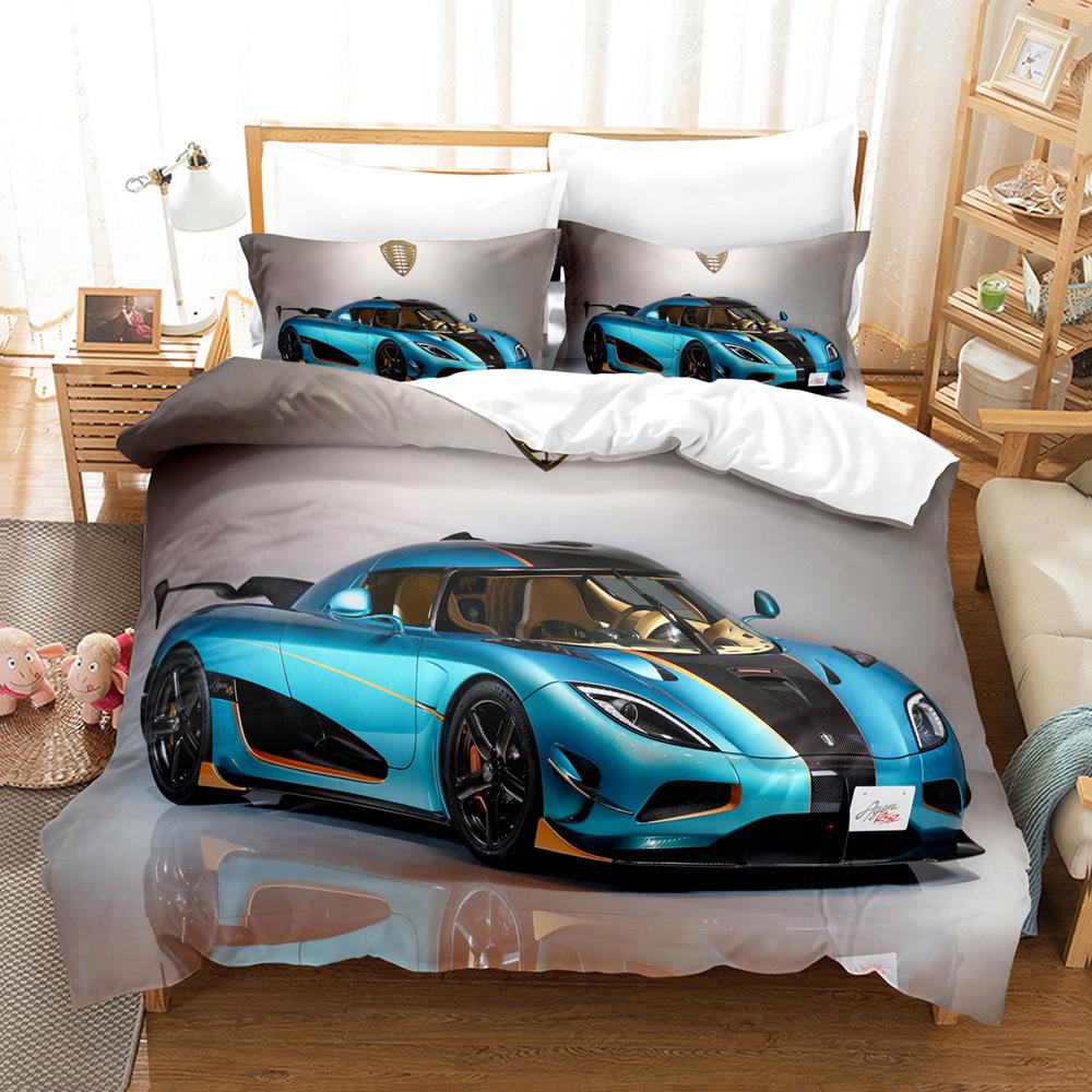 Bed Three-Piece Set Cool Sports Car Racing Series Polished Cloth Home Textile Quilt Cover Pillowcase Bed Sheet Bedding