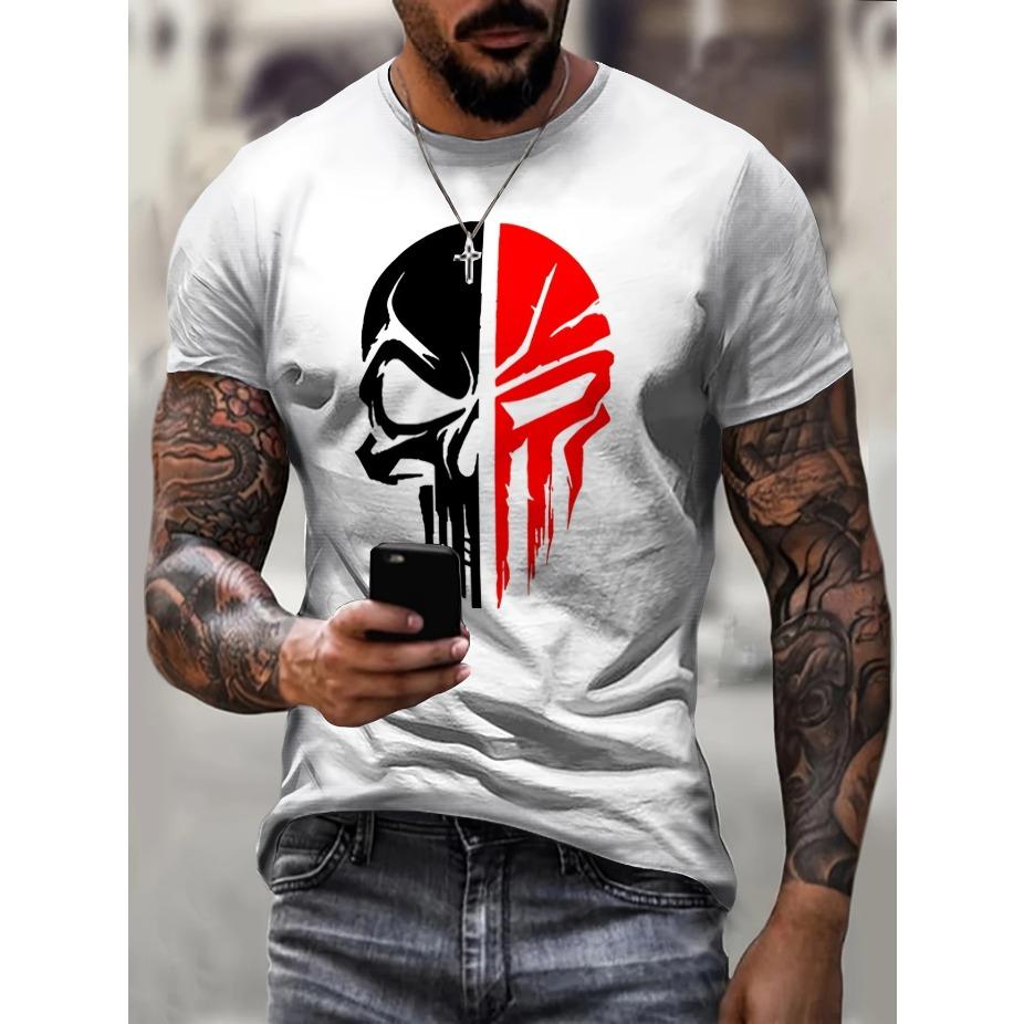 Men'S Fashion 3D Cross Print T-Shirt Casual Crew Neck Short Sleeve Polyester Blend Top with Stretch for Summer Outdoor Activities