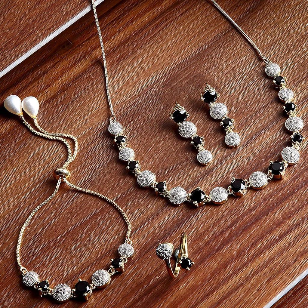 Jewellery Set for Women American Diamond Combo of Necklace Set with Earrings, Bracelet and Ring for Girls and Women