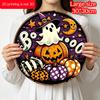 2D Flat, 1pc Round Waterproof Aluminum Halloween Boo Ghost Metal Sign, Cute Witch Hat Ghost Pumpkin Moon Plaque, Wreath Center Ornament, Front Door
